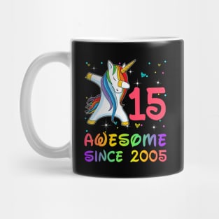 Awesome Since 2005 Birthday Unicorn Dabbing Gift 15 Years Old Mug